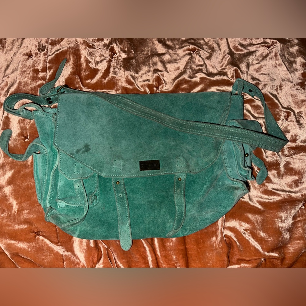 Diesel Teal Suede Crossbody Messenger Bag